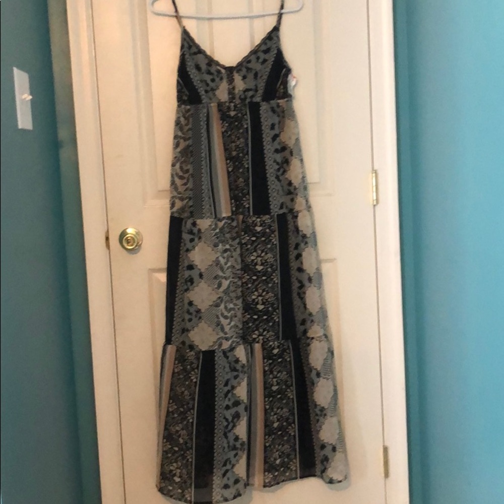 Long patterned dress with spaghetti straps